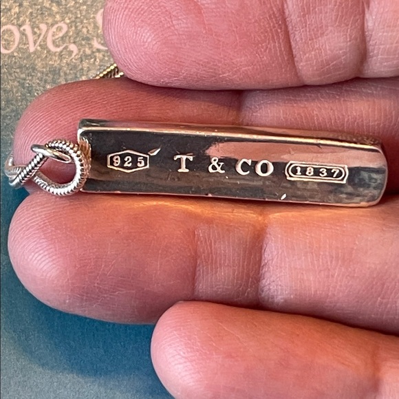 Tiffany & Co Authentic Sterling Silver Bar 1937 Necklace With Snake Chain. D15 - Picture 2 of 6